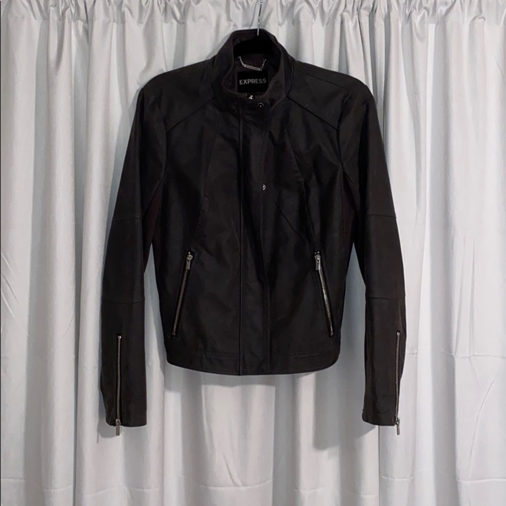 Express Gray Moto Jacket with Silver Hardware